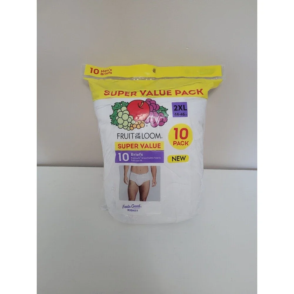 Fruit of the Loom Men's White Briefs 10 Pack 2XL NEW
